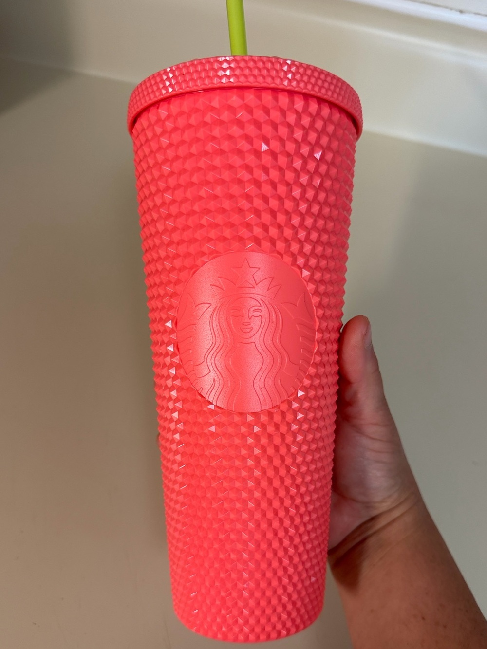 Starbucks Coral Pink Studded Reusable Tumbler with Lime Straw